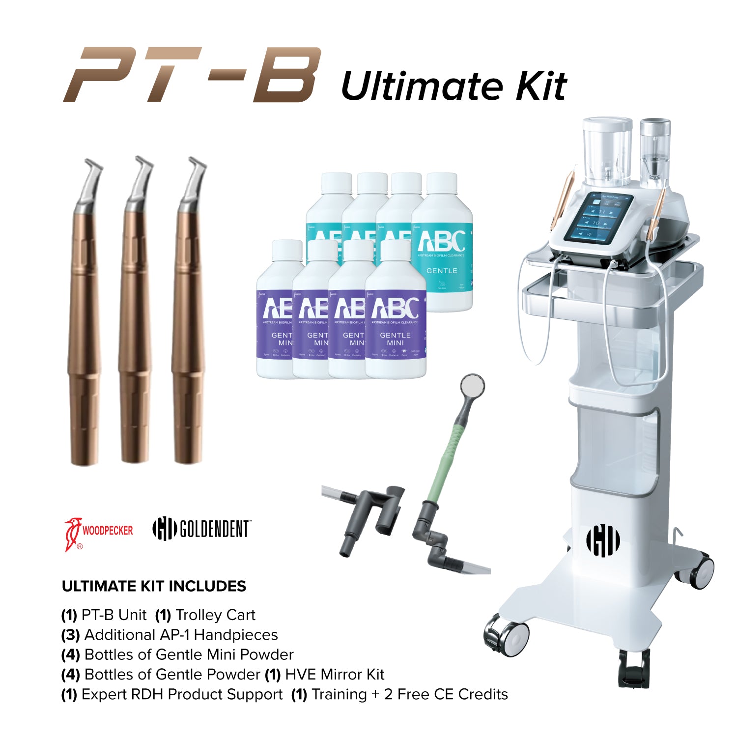 Woodpecker PT-B Desktop Air Polisher & Ultrasonic Scaler Combo Unit - Woodpecker - GoldenDent